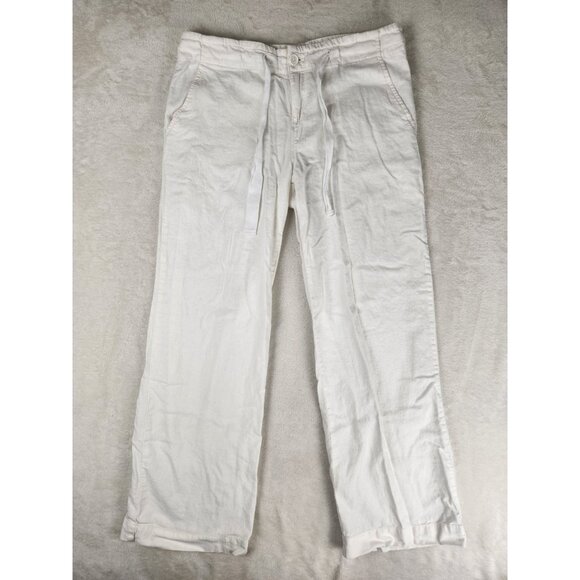 Calvin Klein Pants Women 10 Linen White Pockets Beach Vacation Coastal Lagenlook - Picture 1 of 16